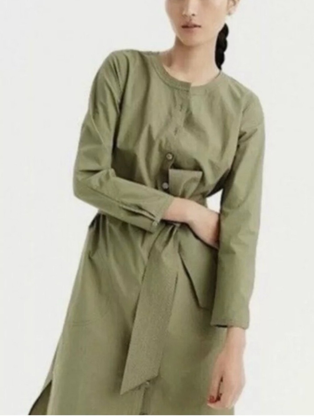 J. Crew Olive Green Long Sleeve Belted Shirt Dress